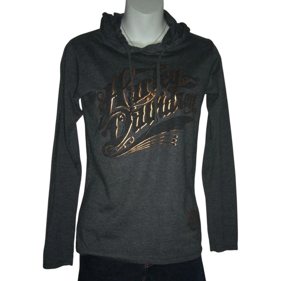 Harley Davidson Hoodie Long Sleeve Tee Biker Motorcycle Grunge alt egirl Gray S - Picture 1 of 9